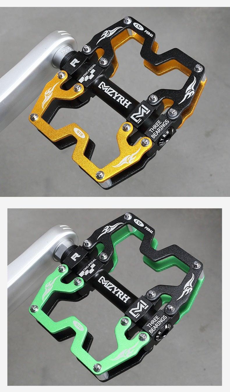 Mountain Bicycle Flat Pedals Cycling Ultralight Aluminum Alloy 3 Bearings With Cleats