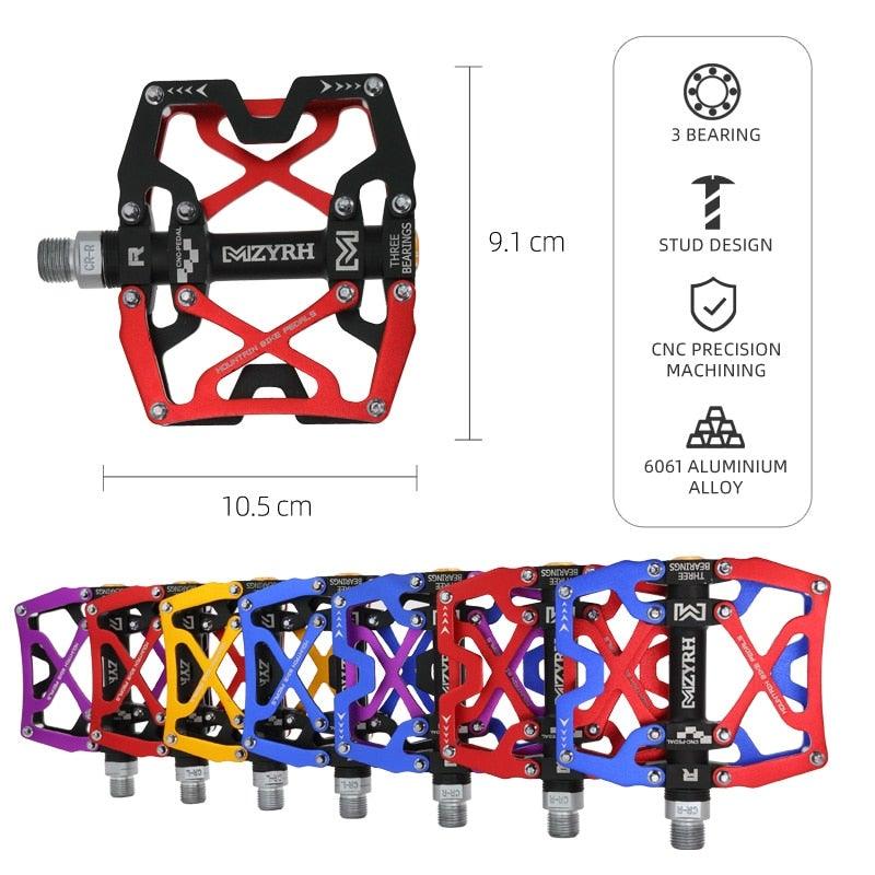 Mountain Bicycle Flat Pedals Cycling Ultralight Aluminum Alloy 3 Bearings With Cleats