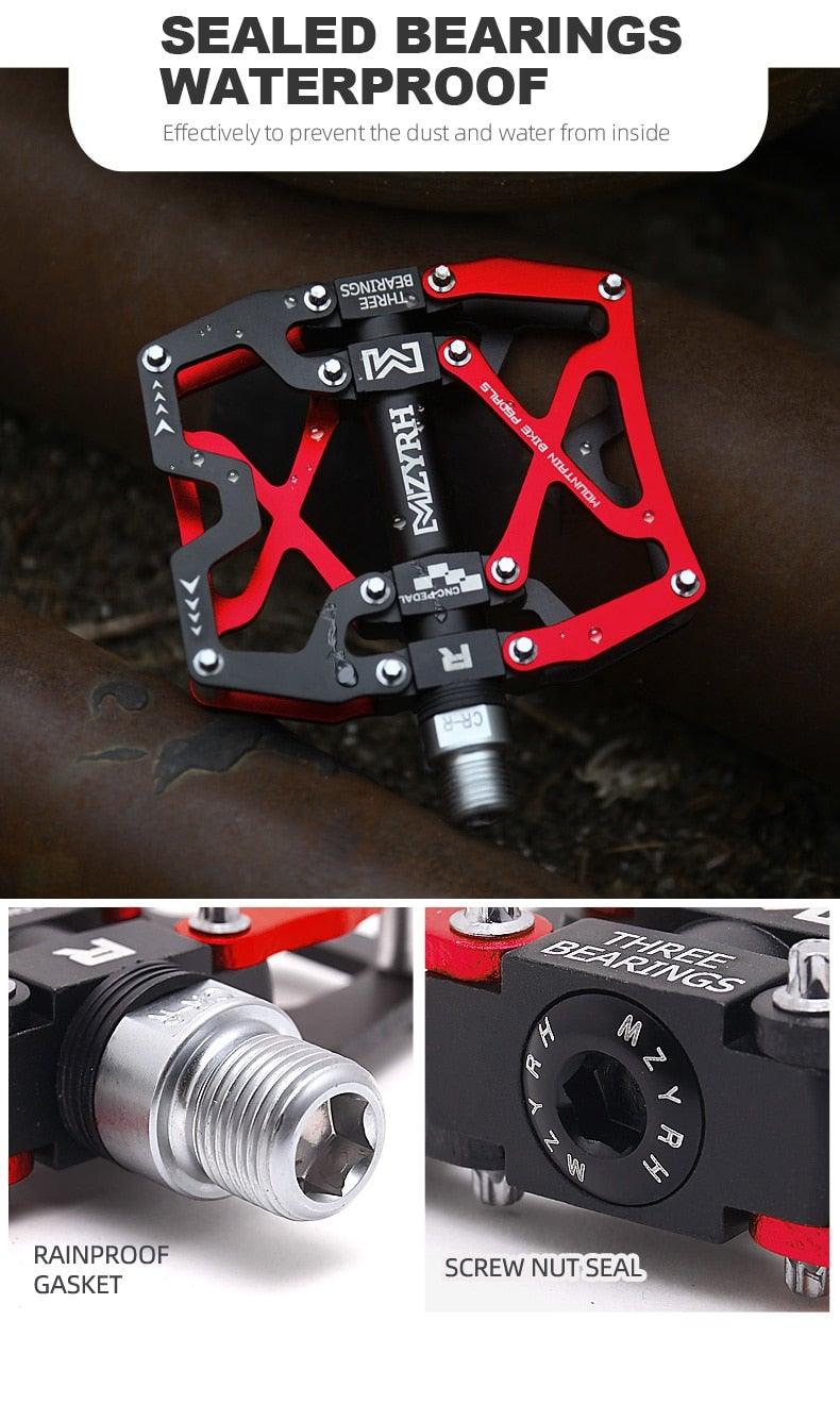 Mountain Bicycle Flat Pedals Cycling Ultralight Aluminum Alloy 3 Bearings With Cleats
