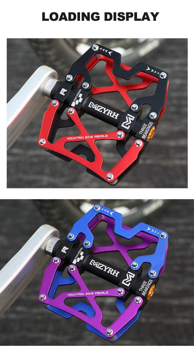 Mountain Bicycle Flat Pedals Cycling Ultralight Aluminum Alloy 3 Bearings With Cleats