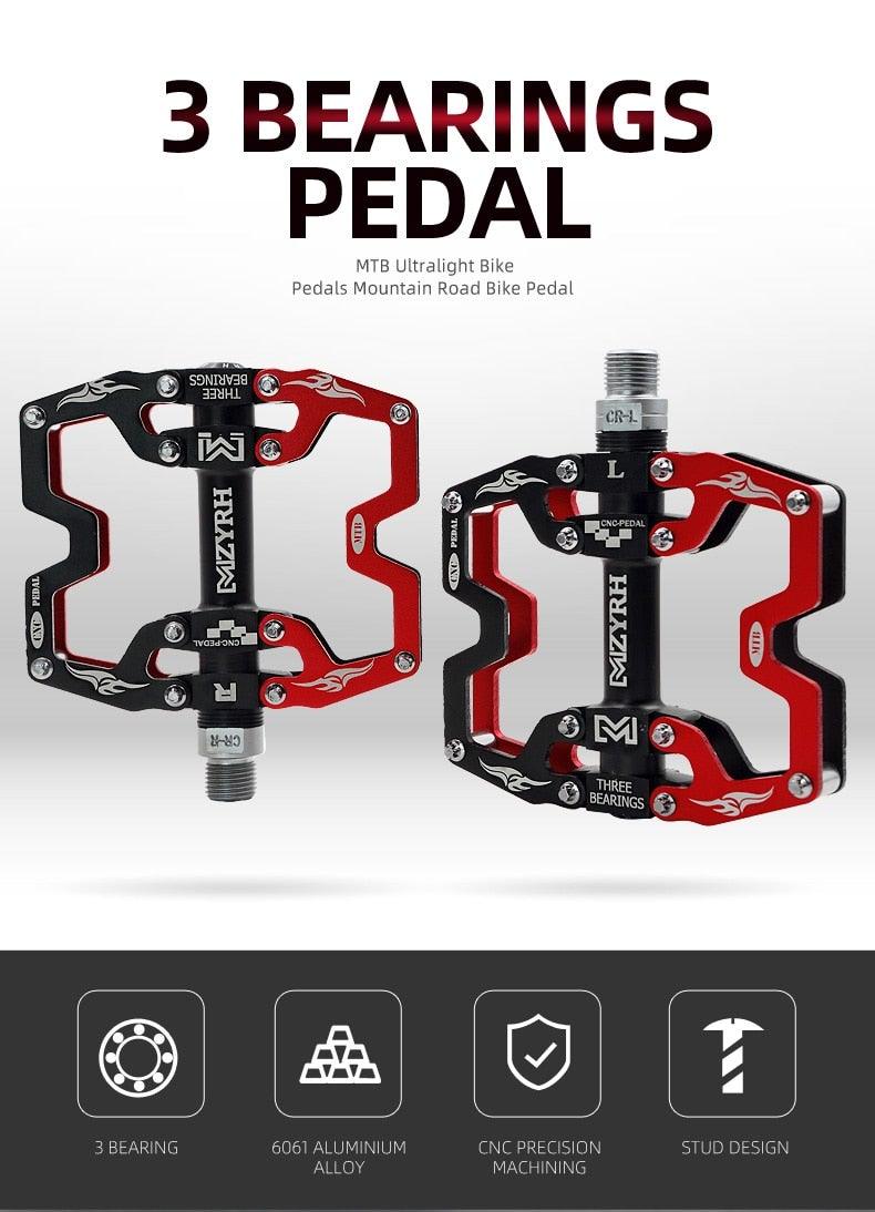 Mountain Bicycle Flat Pedals Cycling Ultralight Aluminum Alloy 3 Bearings With Cleats