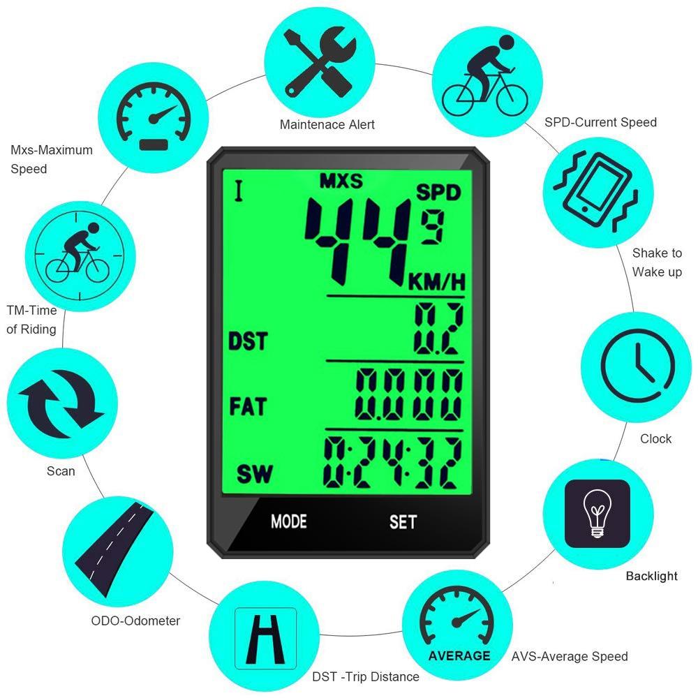 Waterproof Bike Computer Wireless Or Wired Cycling Odometer Stopwatch Speedometer