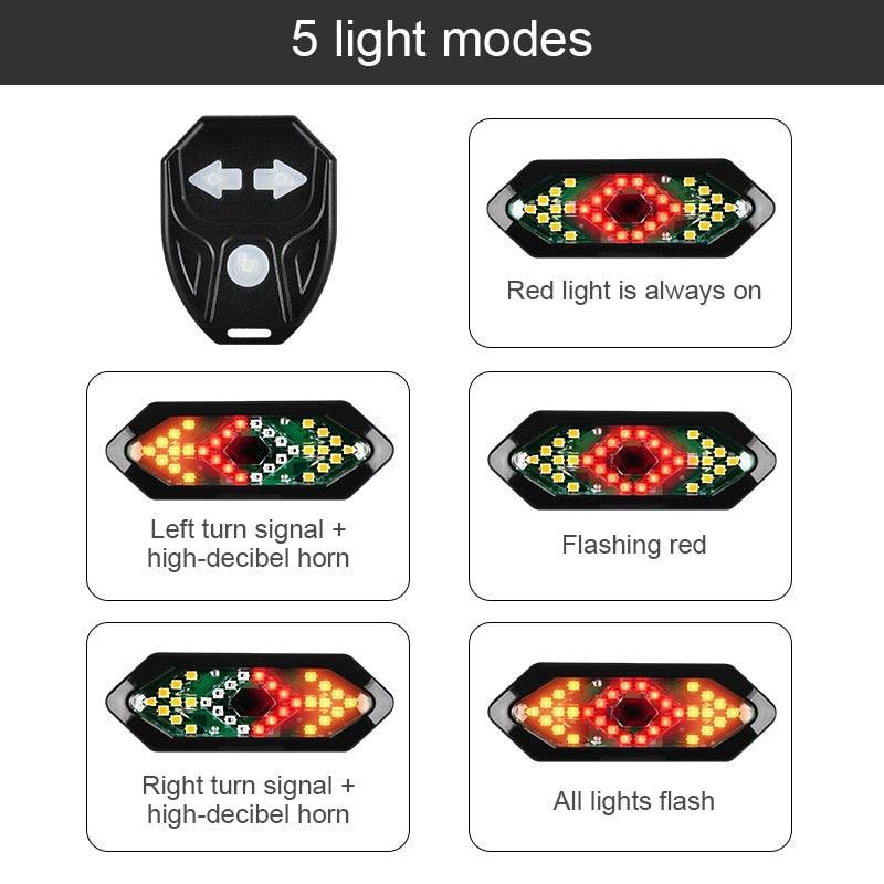 Bike Turn Signals Remote Control LED Rear Light USB Rechargeable Cycling Taillight