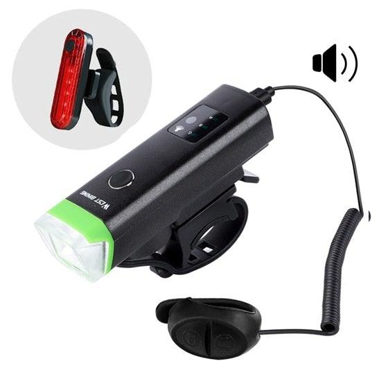 Waterproof Bicycle Light Smart Front Lamp Headlight With Horn USB Rechargeable LED