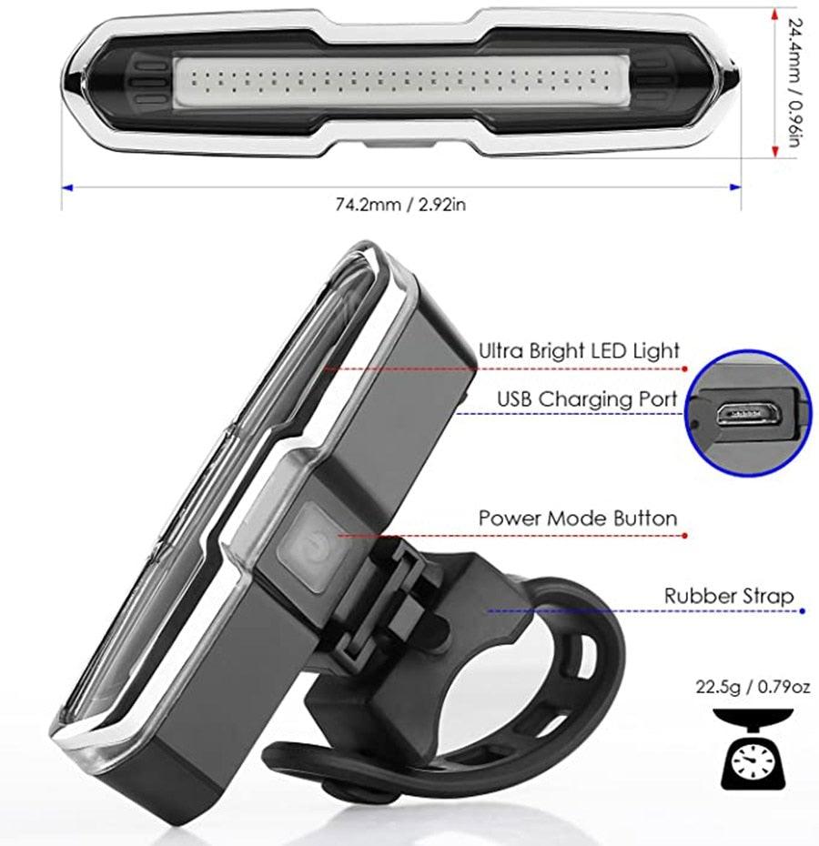 Bike Tail Light Ultra Bright USB Rechargeable LED Bicycle Rear Light 5 Light Mode Headlights