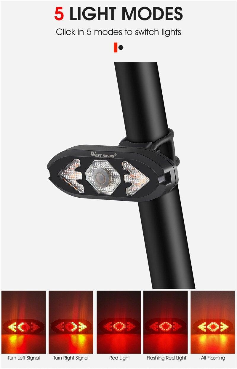 Bike Light Wireless Remote Control Cycling Turning Signal Taillight USB Bicycle Rechargeable