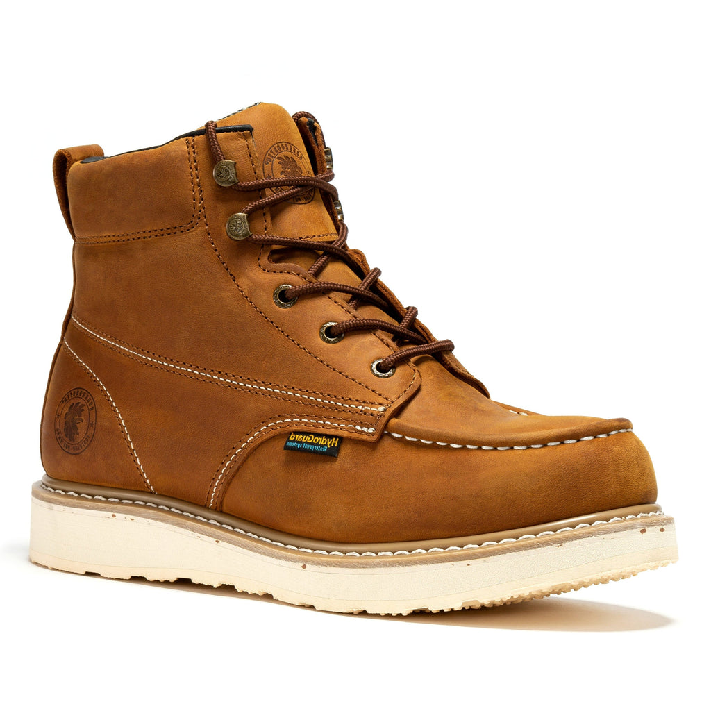 Men's 6 inch Brown steel toe waterproof wedge work boots SAP858