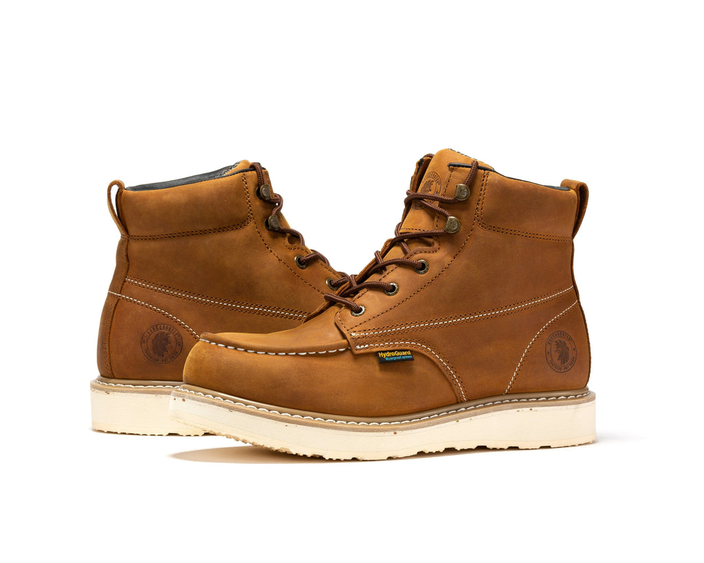 Men's 6 inch Brown steel toe waterproof wedge work boots SAP858