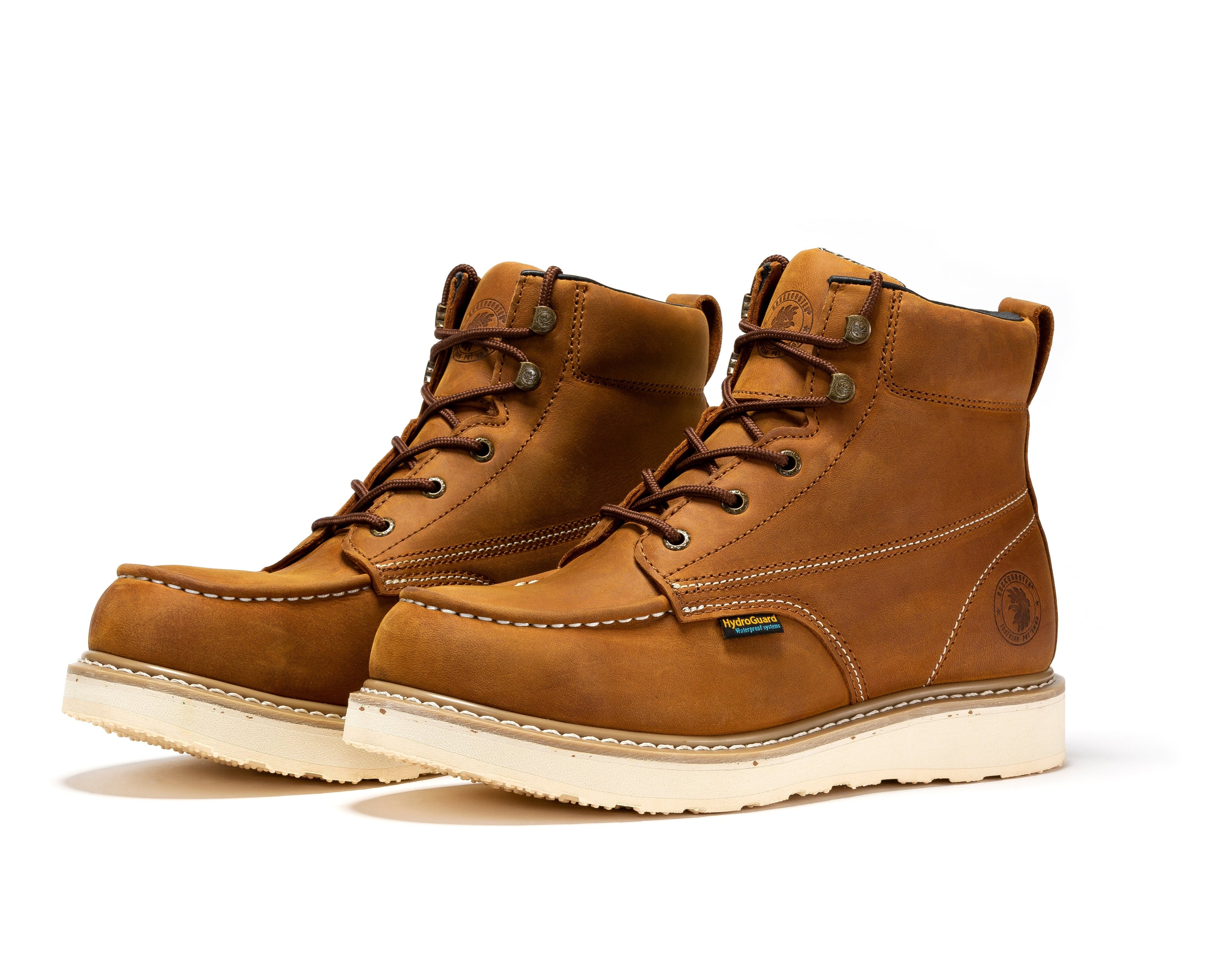 Men's 6 inch Brown steel toe waterproof wedge work boots SAP858
