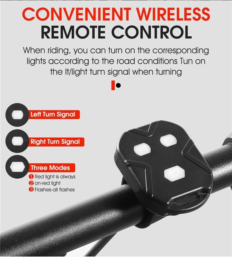 Bike Light Wireless Remote Control Cycling Turning Signal Taillight USB Bicycle Rechargeable