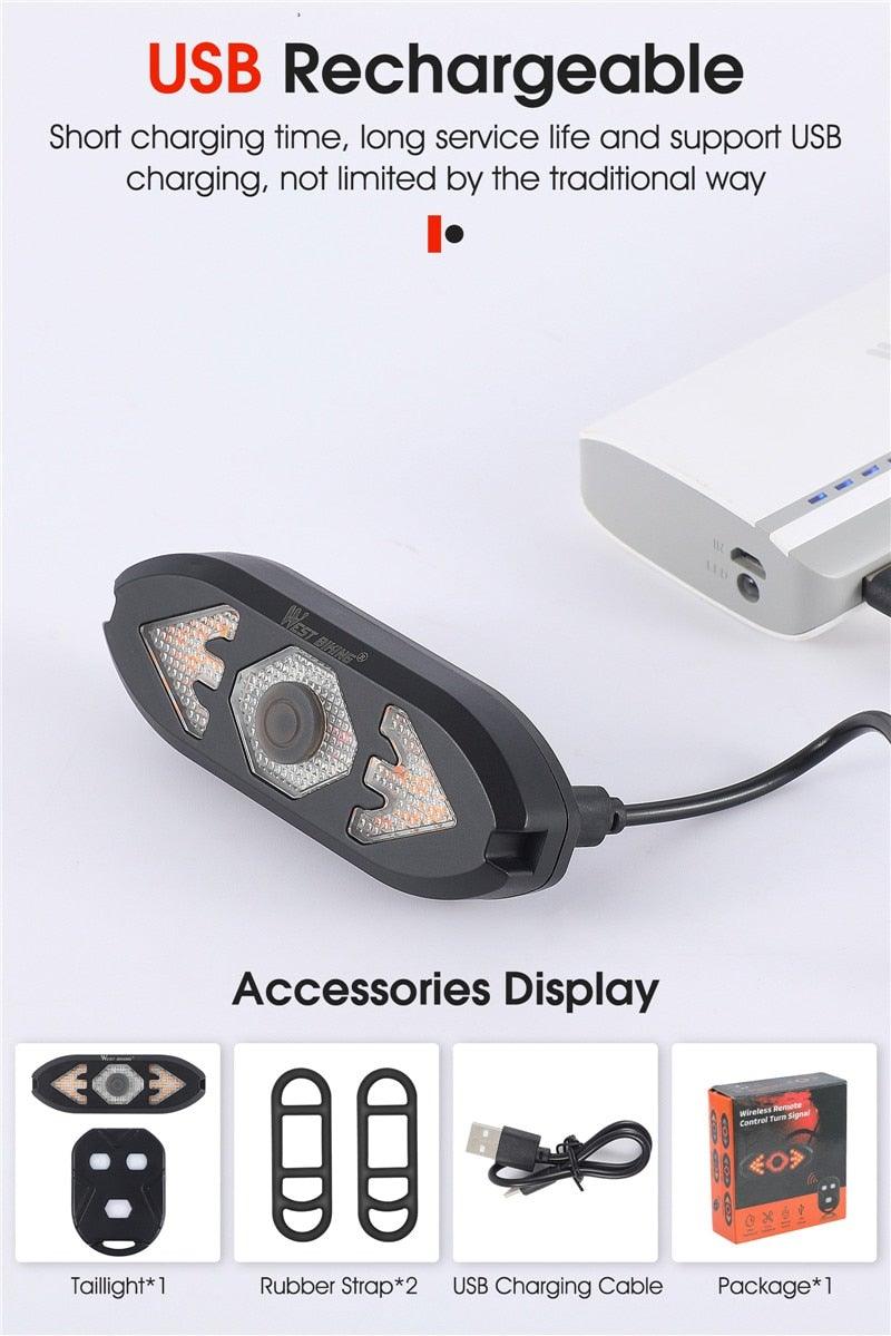 Bike Light Wireless Remote Control Cycling Turning Signal Taillight USB Bicycle Rechargeable