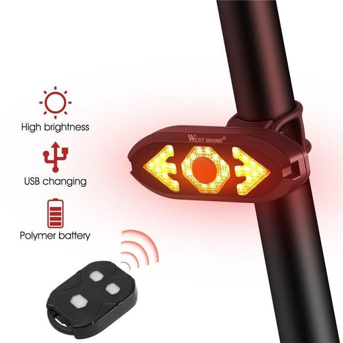Bike Light Wireless Remote Control Cycling Turning Signal Taillight USB Bicycle Rechargeable