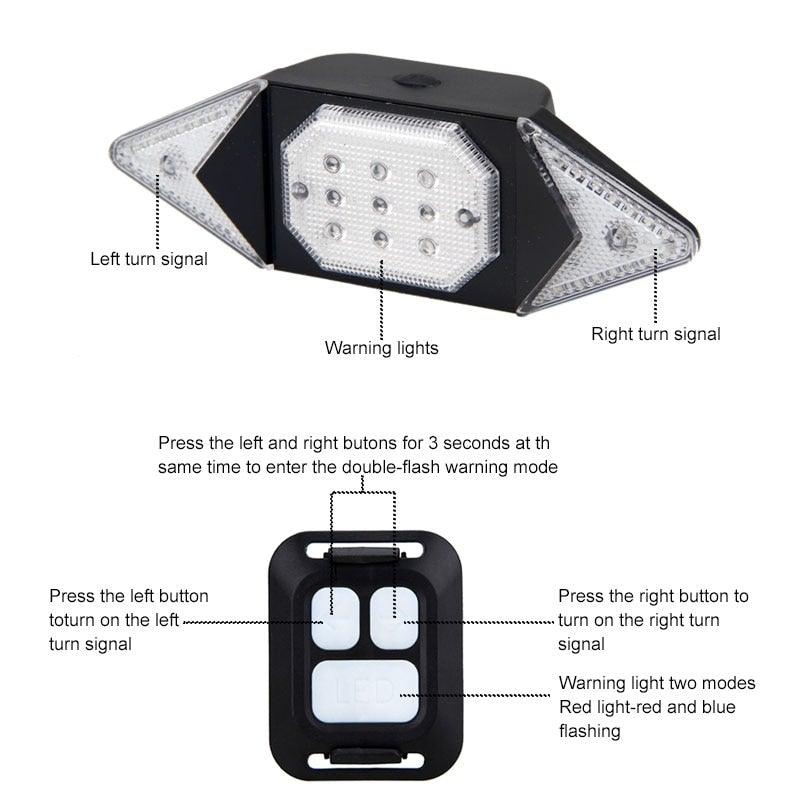 Smart Bike Light Wireless Remote Control Cycling Turning Signal