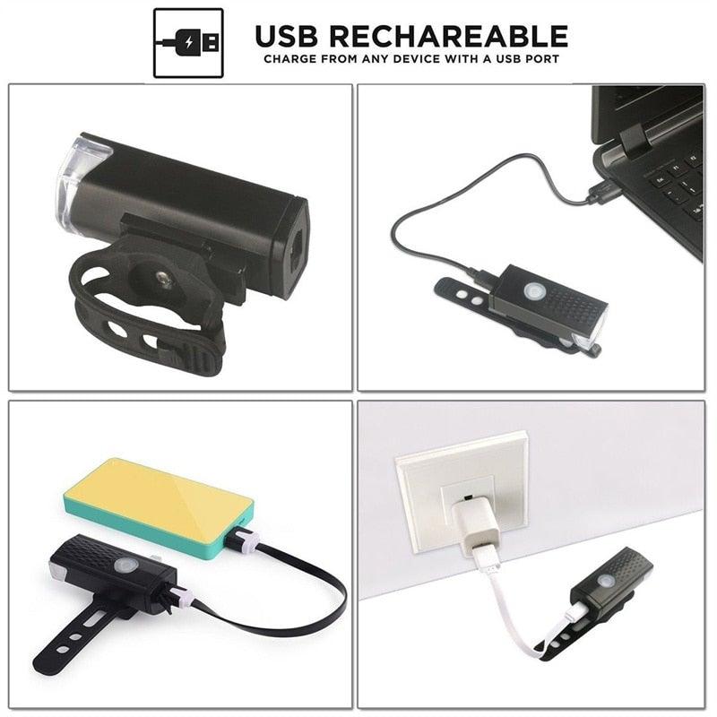USB Rechargeable/3 Mode Bicycle Front Light Lamp/LED/Waterproof End Tail Light Set 300 Lumen