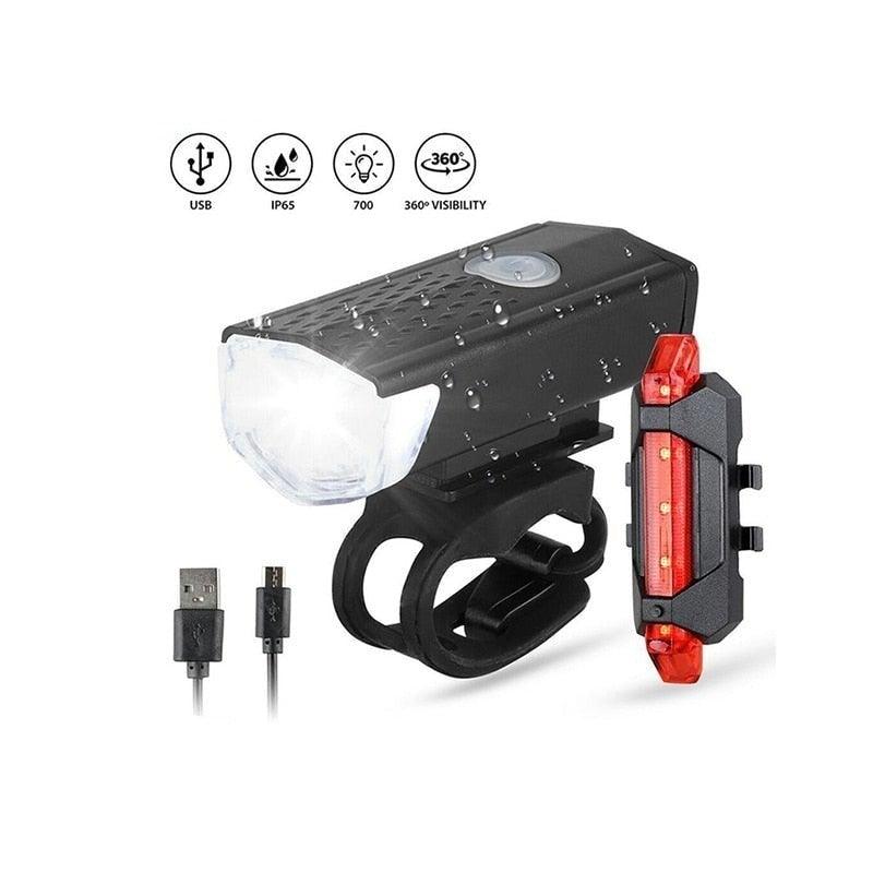 USB Rechargeable/3 Mode Bicycle Front Light Lamp/LED/Waterproof End Tail Light Set 300 Lumen