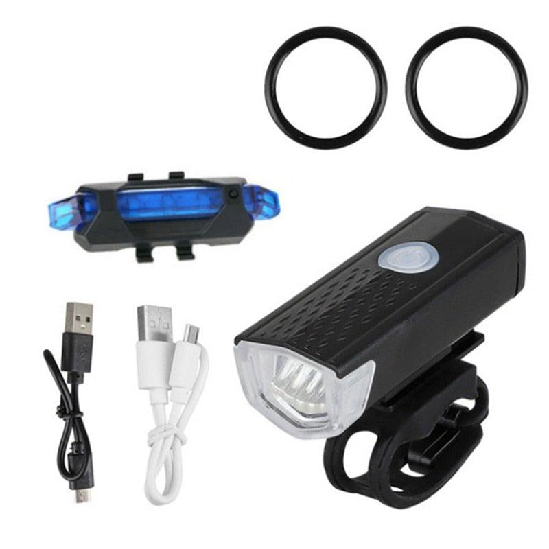 USB Rechargeable/3 Mode Bicycle Front Light Lamp/LED/Waterproof End Tail Light Set 300 Lumen