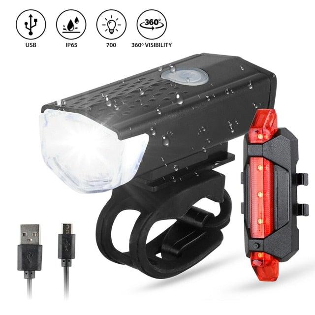 USB Rechargeable/3 Mode Bicycle Front Light Lamp/LED/Waterproof End Tail Light Set 300 Lumen