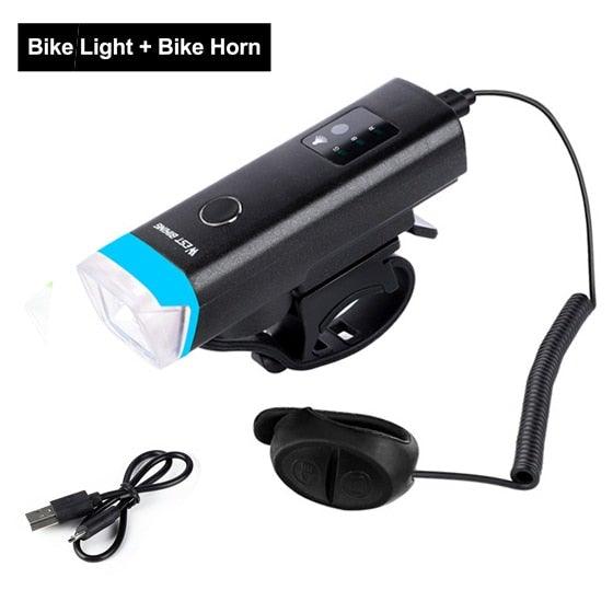 Waterproof Bicycle Light Smart Front Lamp Headlight With Horn USB Rechargeable LED