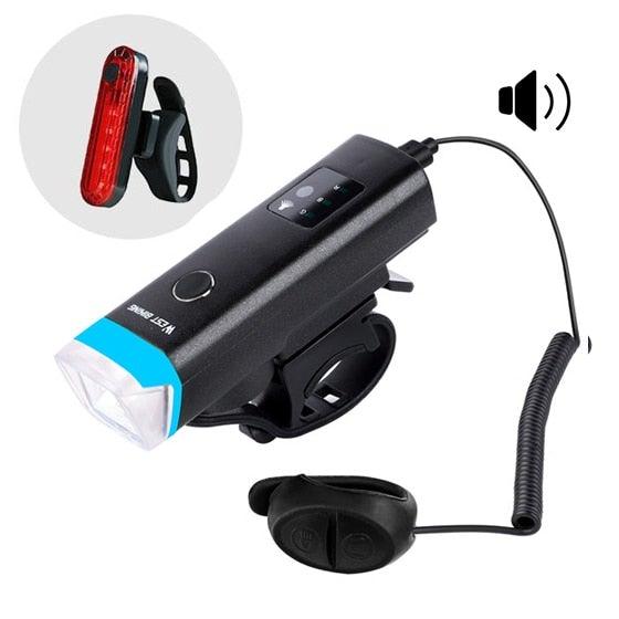 Waterproof Bicycle Light Smart Front Lamp Headlight With Horn USB Rechargeable LED
