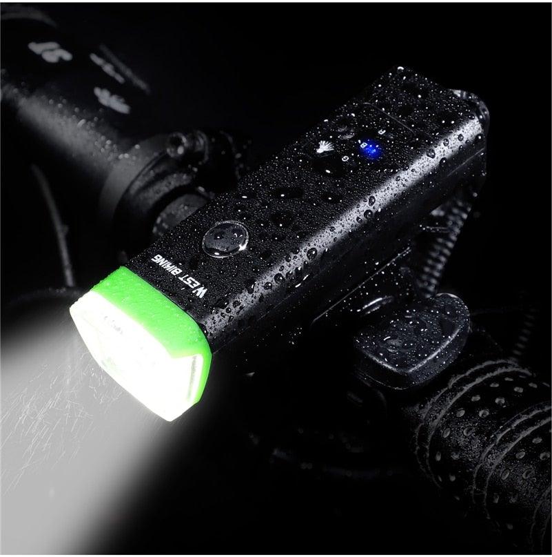 Waterproof Bicycle Light Smart Front Lamp Headlight With Horn USB Rechargeable LED
