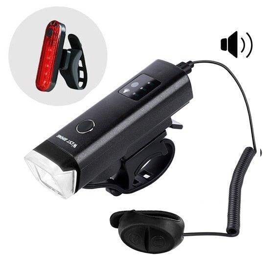 Waterproof Bicycle Light Smart Front Lamp Headlight With Horn USB Rechargeable LED