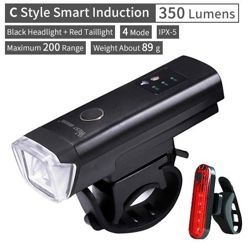 Waterproof Bicycle Light Smart Front Lamp Headlight With Horn USB Rechargeable LED