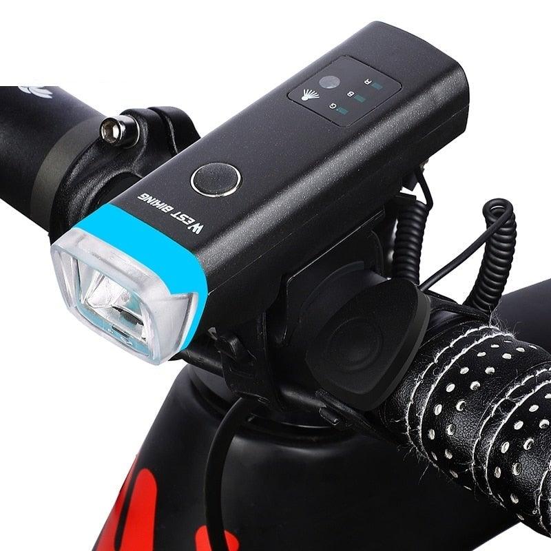 Waterproof Bicycle Light Smart Front Lamp Headlight With Horn USB Rechargeable LED