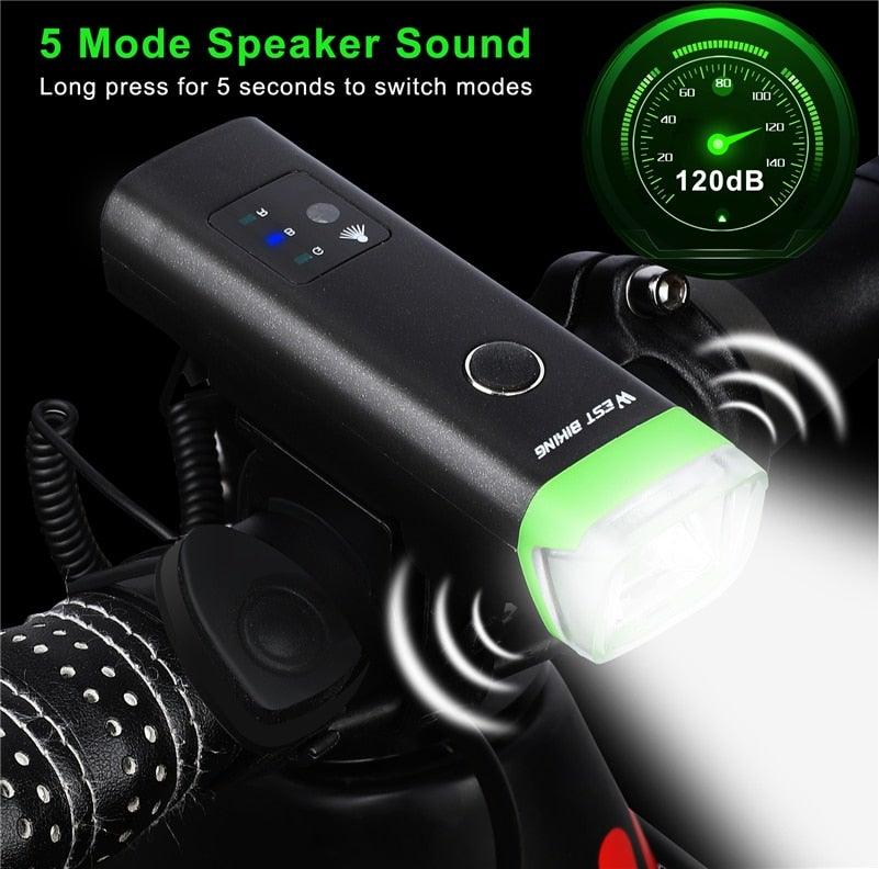 Waterproof Bicycle Light Smart Front Lamp Headlight With Horn USB Rechargeable LED