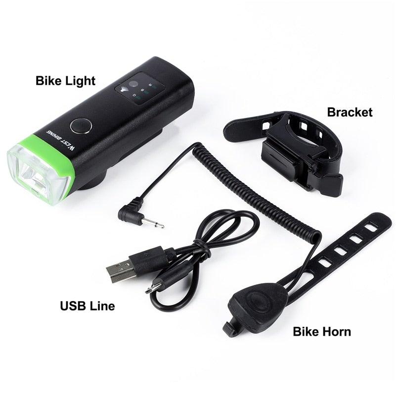 Waterproof Bicycle Light Smart Front Lamp Headlight With Horn USB Rechargeable LED