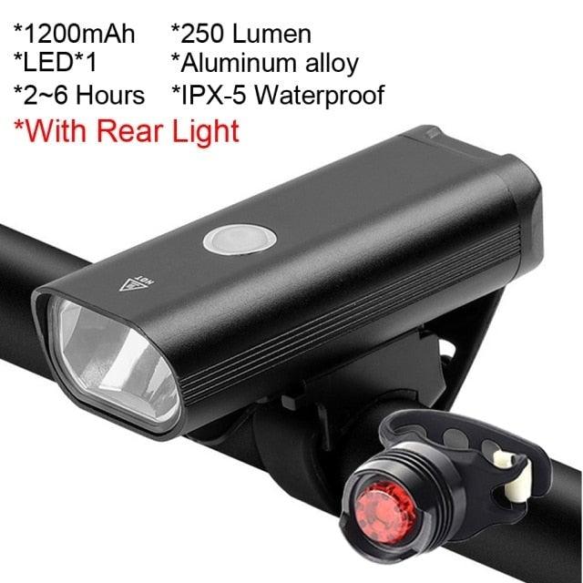 Waterproof Bike Light Set USB High/Low Beam Bicycle Lamp Headlight