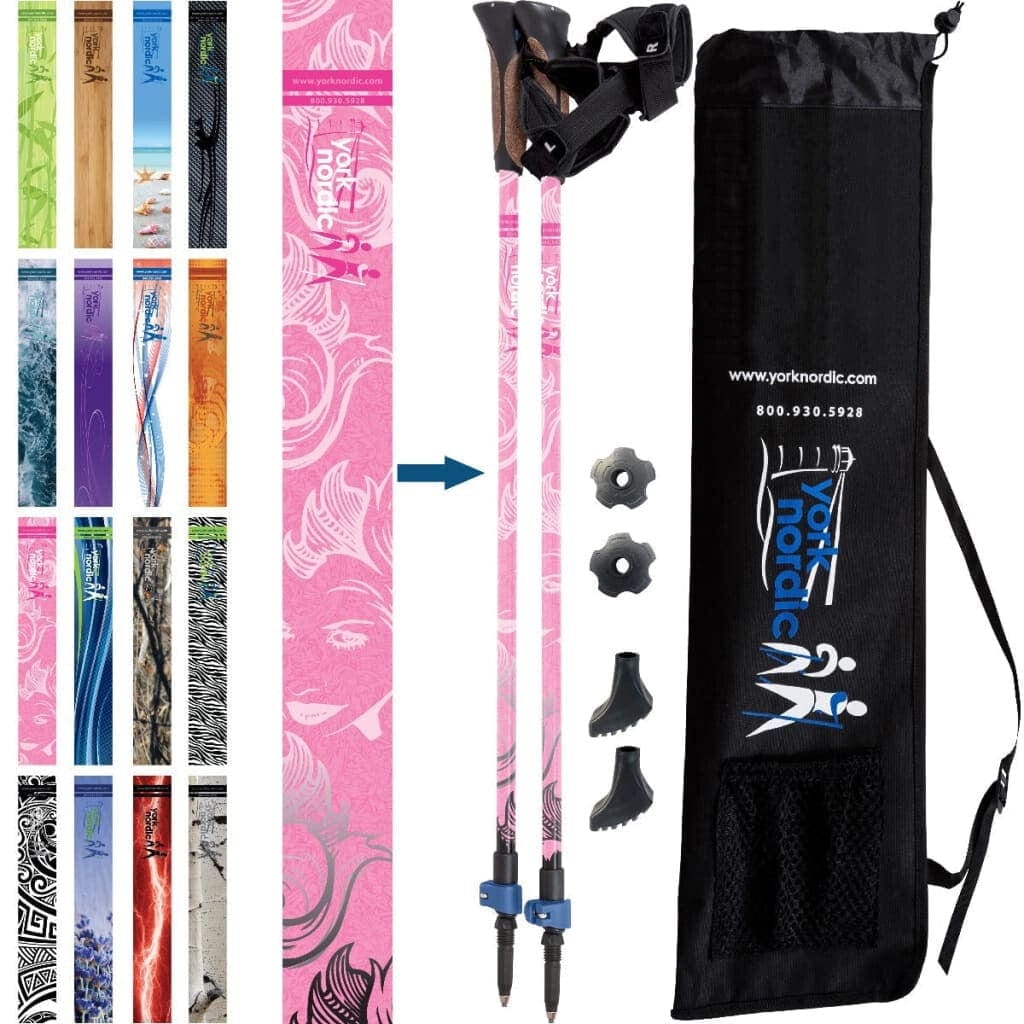 Nordic Walking Poles/Glove Grip/flip locks/detachable feet/travel bag/pair/Heights up to 6’2”