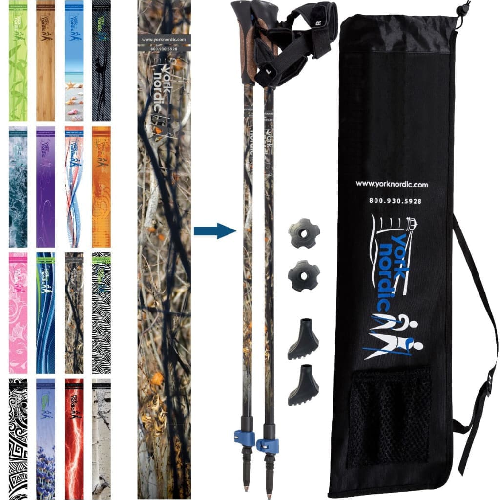 Nordic Walking Poles/Glove Grip/flip locks/detachable feet/travel bag/pair/Heights up to 6’2”