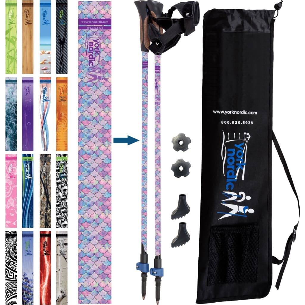 Nordic Walking Poles/Glove Grip/flip locks/detachable feet/travel bag/pair/Heights up to 6’2”