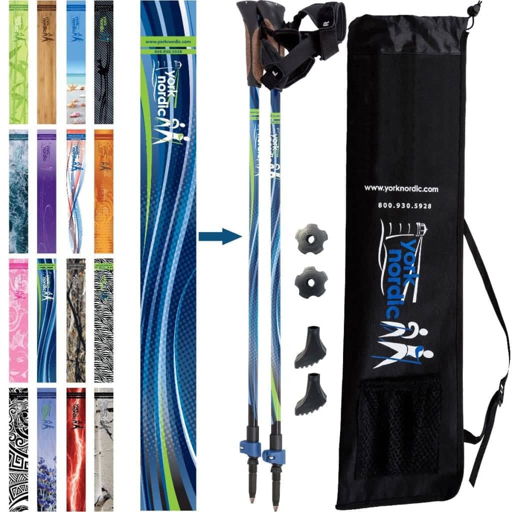 Nordic Walking Poles/Glove Grip/flip locks/detachable feet/travel bag/pair/Heights up to 6’2”