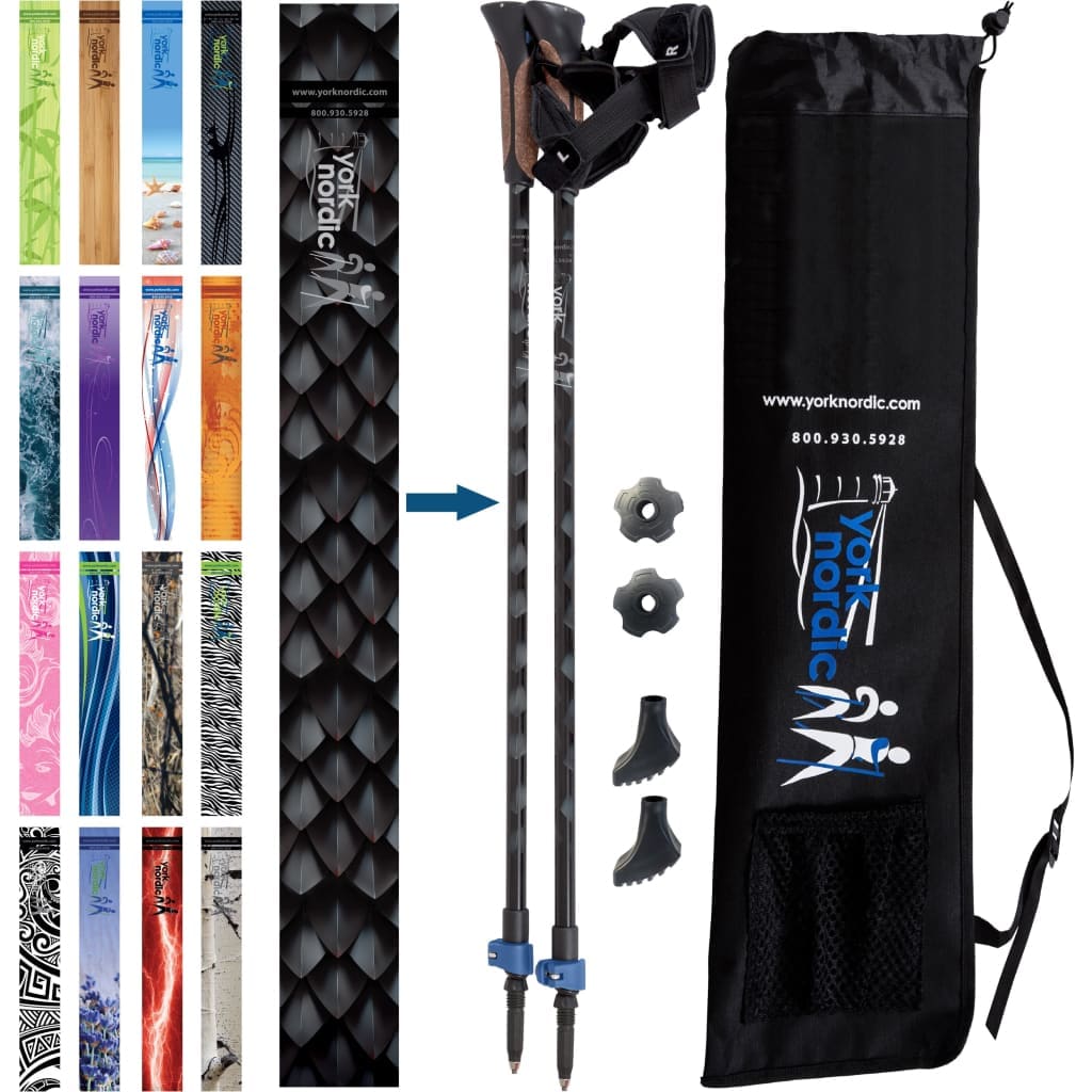 Nordic Walking Poles/Glove Grip/flip locks/detachable feet/travel bag/pair/Heights up to 6’2”