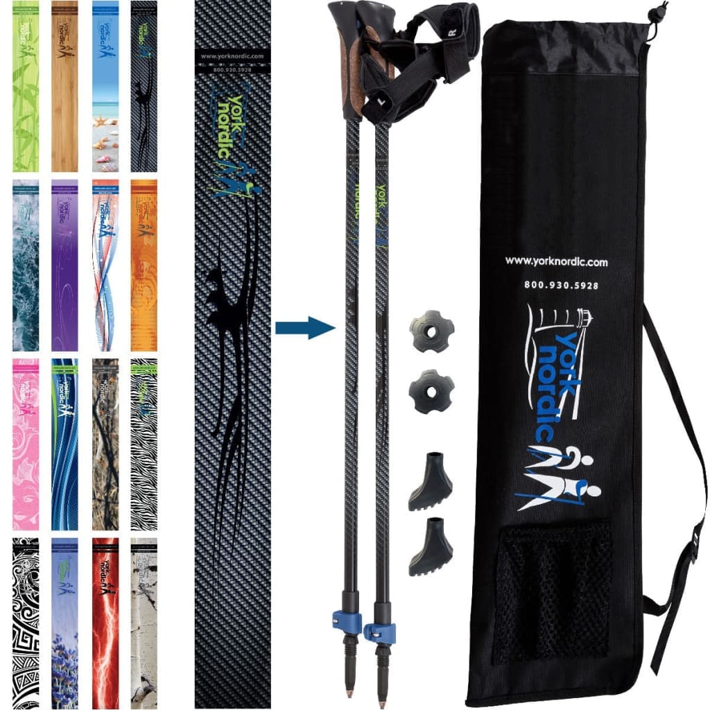 Nordic Walking Poles/Glove Grip/flip locks/detachable feet/travel bag/pair/Heights up to 6’2”