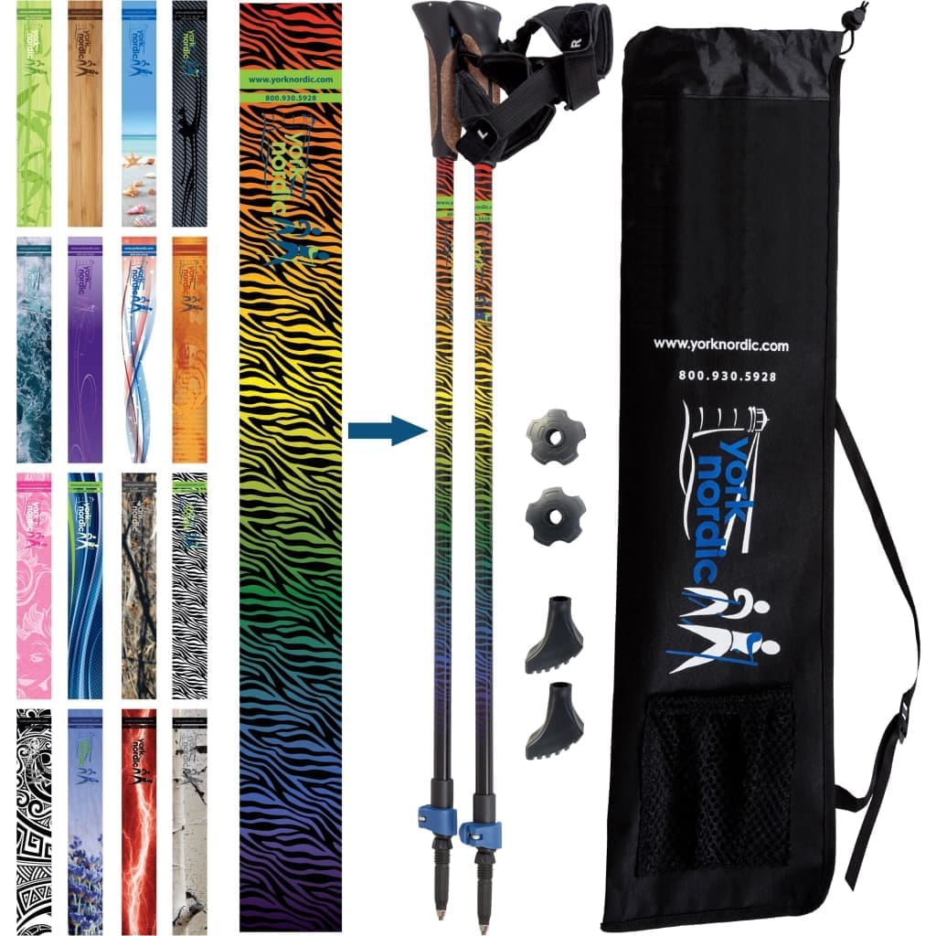 Nordic Walking Poles/Glove Grip/flip locks/detachable feet/travel bag/pair/Heights up to 6’2”