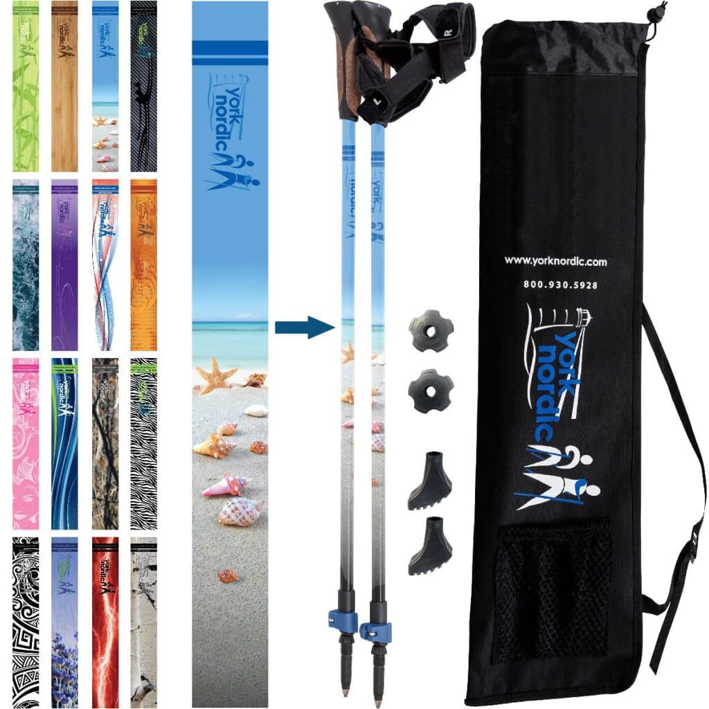 Nordic Walking Poles/Glove Grip/flip locks/detachable feet/travel bag/pair/Heights up to 6’2”