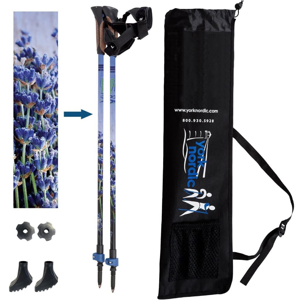 Nordic Walking Poles/Glove Grip/flip locks/detachable feet/travel bag/pair/Heights up to 6’2”
