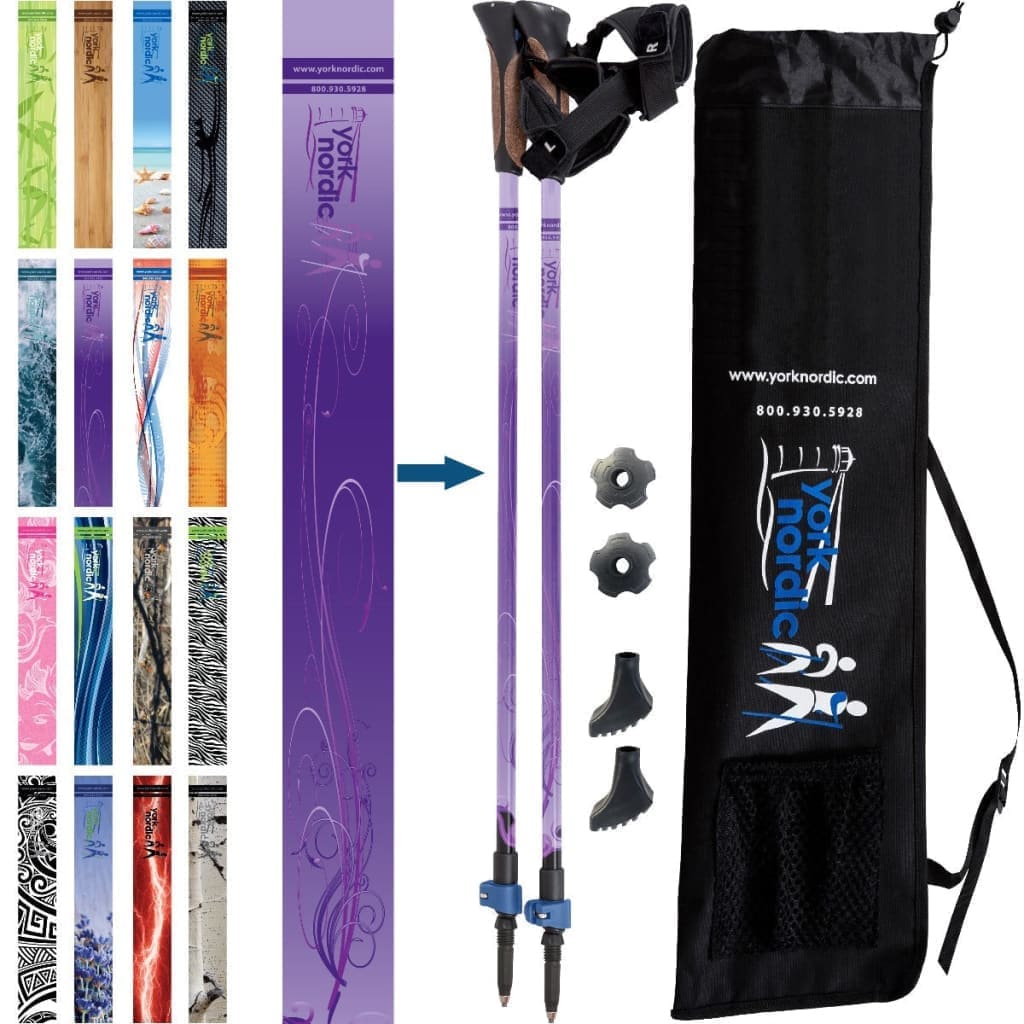 Nordic Walking Poles/Glove Grip/flip locks/detachable feet/travel bag/pair/Heights up to 6’2”