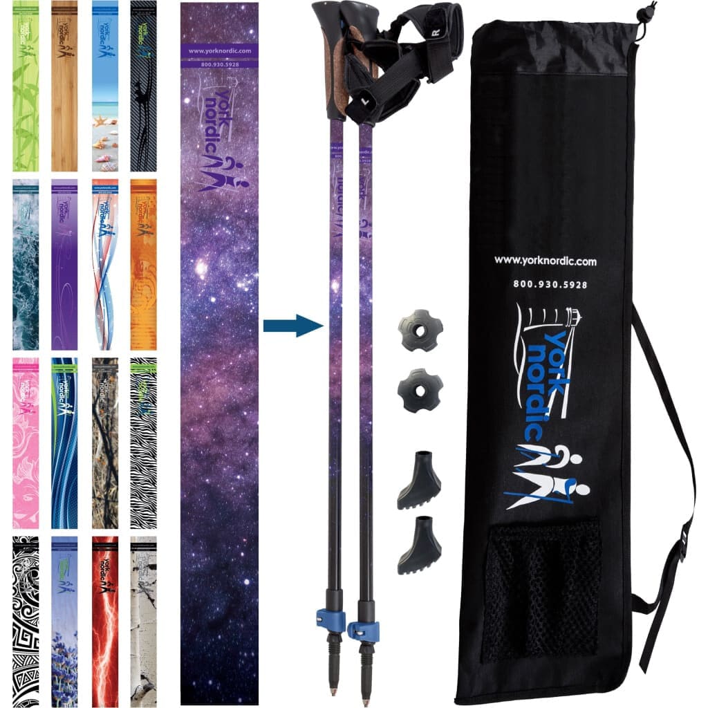 Nordic Walking Poles/Glove Grip/flip locks/detachable feet/travel bag/pair/Heights up to 6’2”