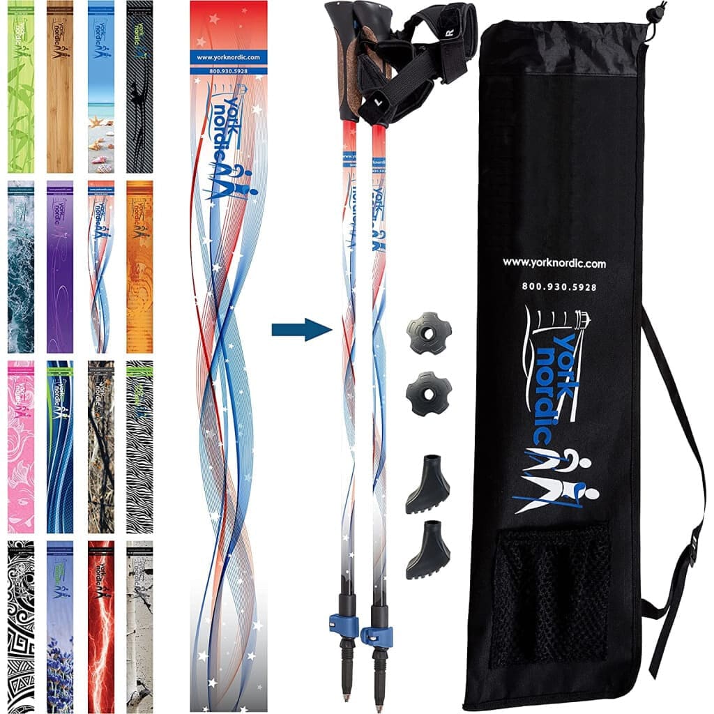 Nordic Walking Poles/Glove Grip/flip locks/detachable feet/travel bag/pair/Heights up to 6’2”