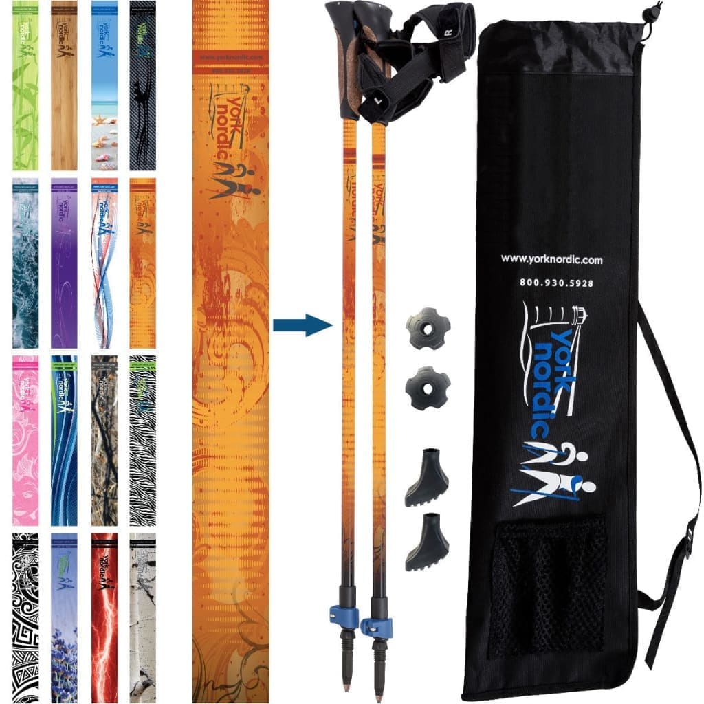 Nordic Walking Poles/Glove Grip/flip locks/detachable feet/travel bag/pair/Heights up to 6’2”