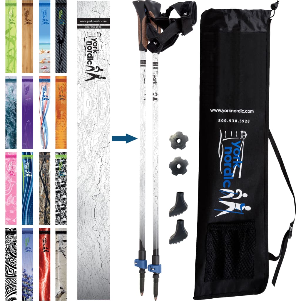 Nordic Walking Poles/Glove Grip/flip locks/detachable feet/travel bag/pair/Heights up to 6’2”