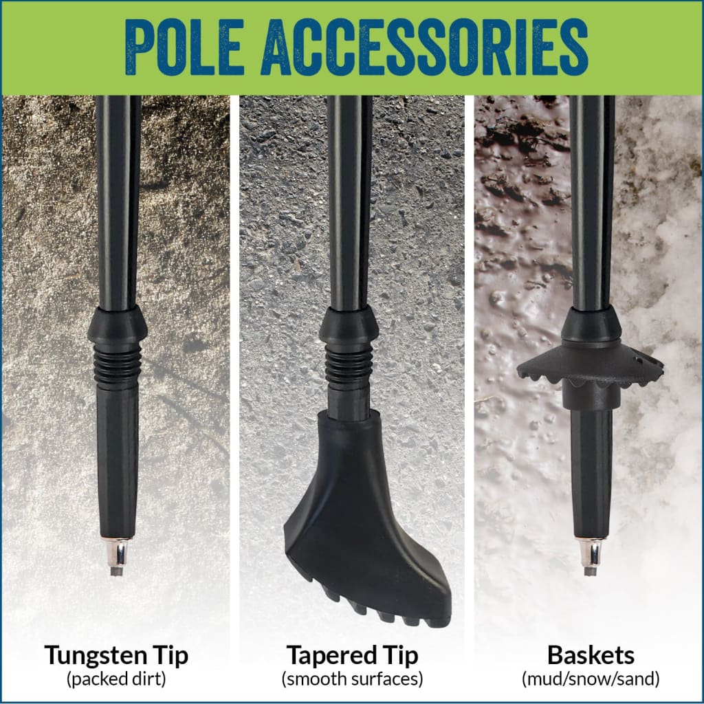 Nordic Walking Poles/Glove Grip/flip locks/detachable feet/travel bag/pair/Heights up to 6’2”