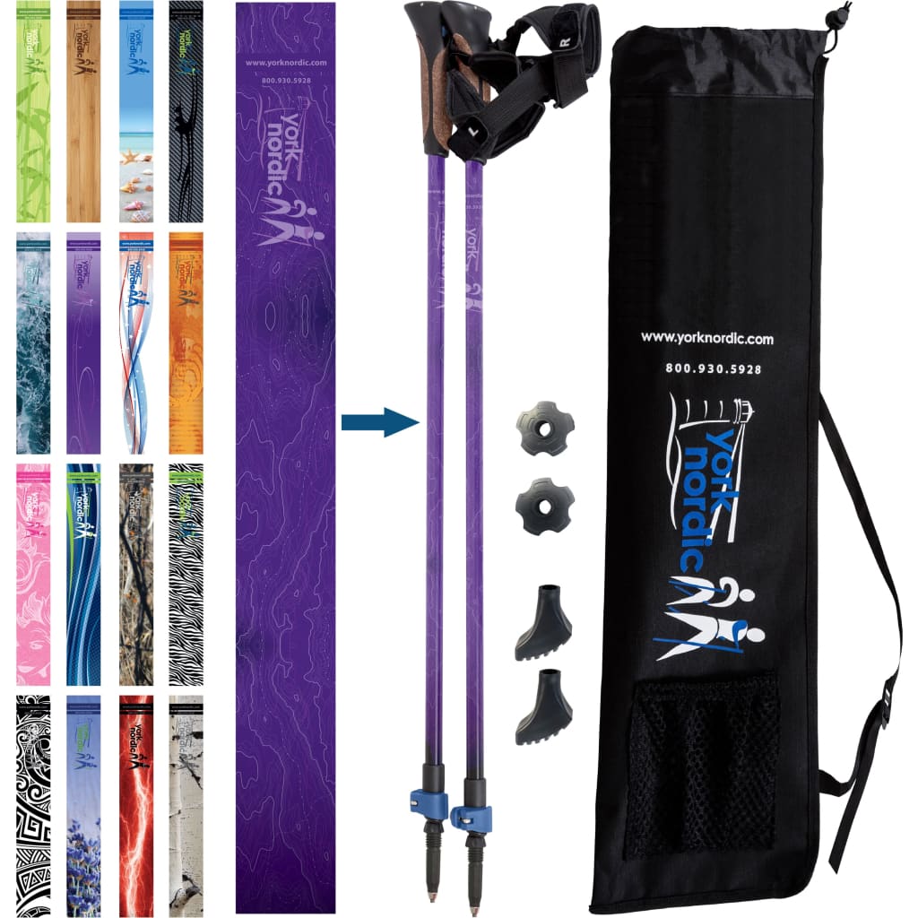 Nordic Walking Poles/Glove Grip/flip locks/detachable feet/travel bag/pair/Heights up to 6’2”
