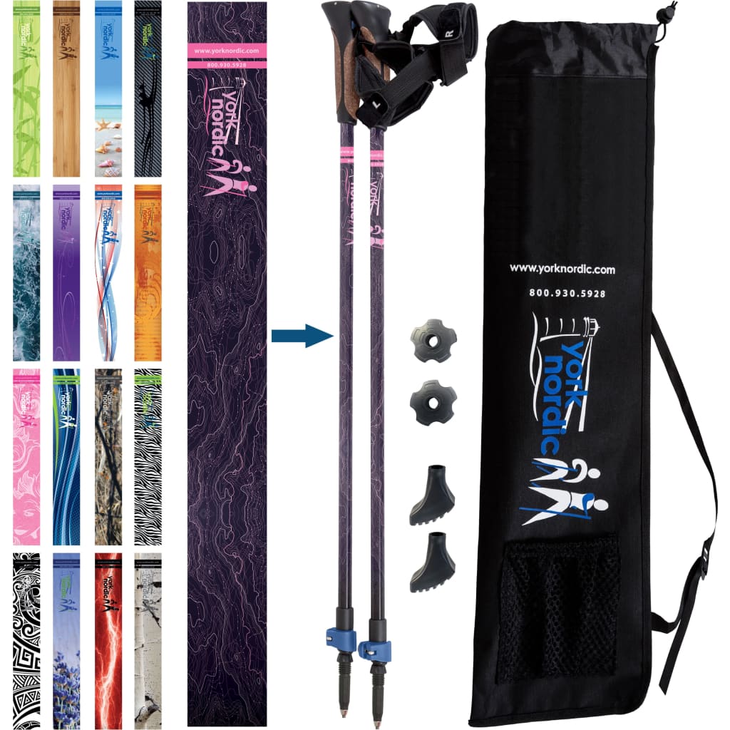 Nordic Walking Poles/Glove Grip/flip locks/detachable feet/travel bag/pair/Heights up to 6’2”
