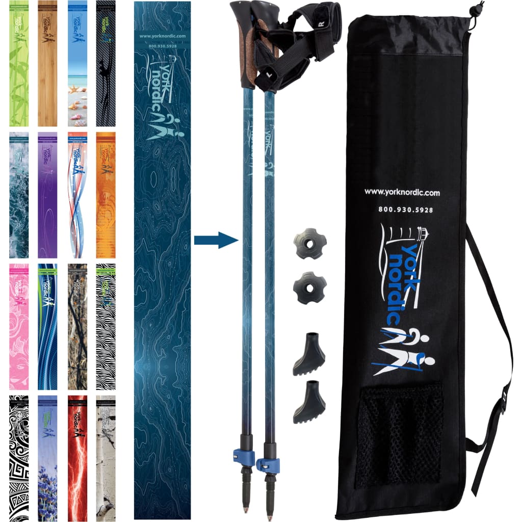 Nordic Walking Poles/Glove Grip/flip locks/detachable feet/travel bag/pair/Heights up to 6’2”